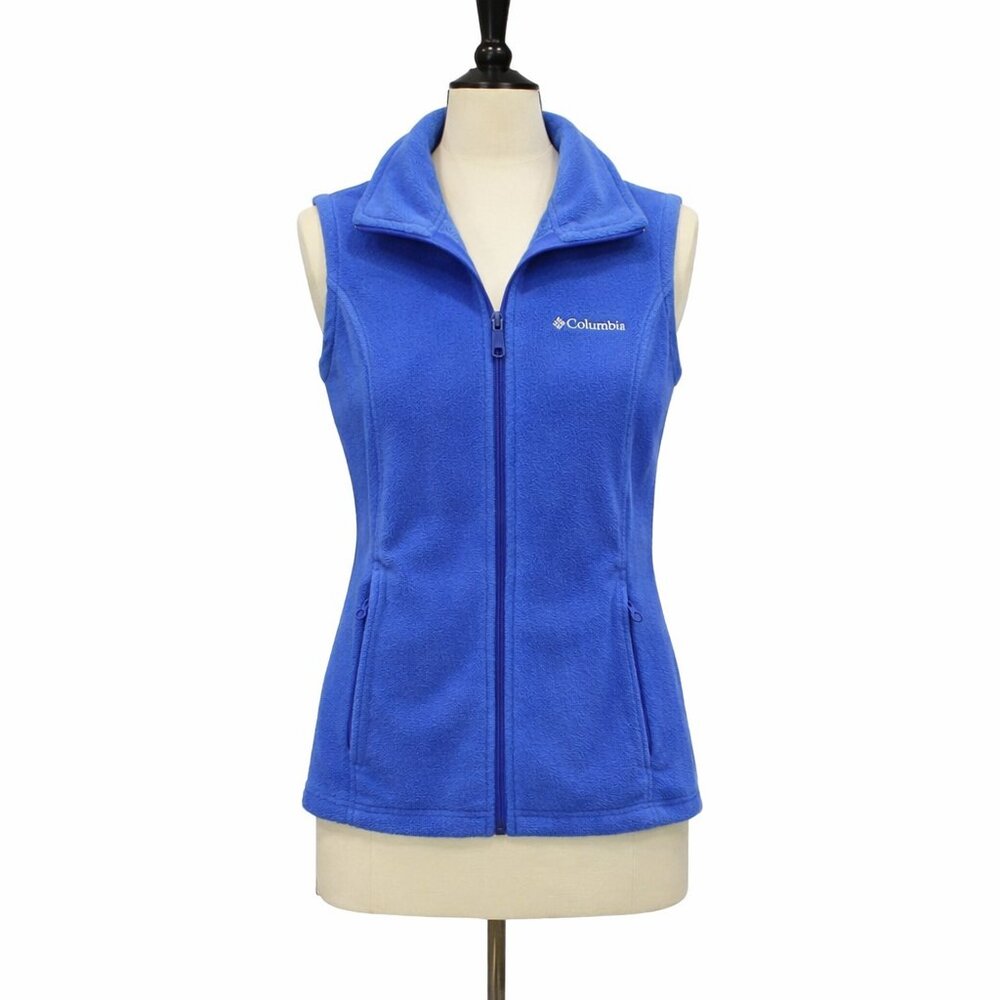 Columbia Womens Blue Fleece Vest Full Zip Classic Chic Athleisure Outdoor Layer
